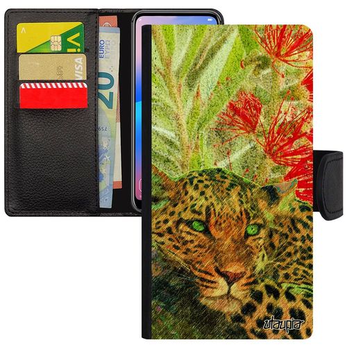 Coque Iphone 11 Pro Max Cuir Portefeuille Porte Cartes Leopard Guepard Jaguar Dessin Predateur Animaux Etui Vert Design Animal