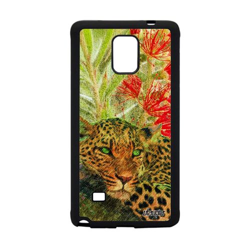 Coque Silicone Leopard Guepard Jaguar Galaxy Note 4 Antichoc Fleurs Fauve Animal Predateur Vert Sauvage Rigide Afrique Etui Samsung