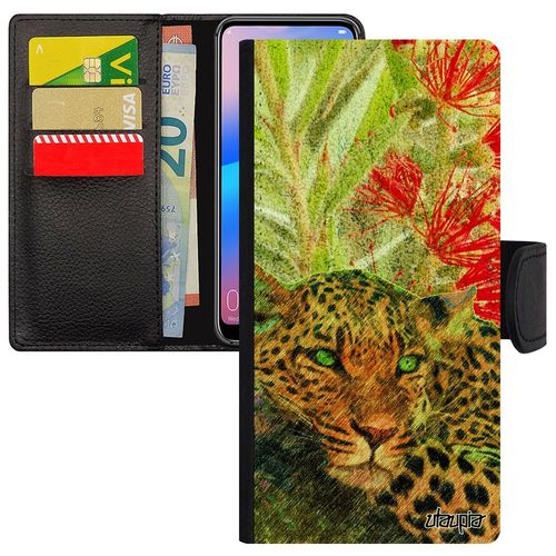 Coque Huawei Y6 2018 Simili Cuir Rabat Portefeuille Leopard Guepard Jaguar Design Vert Felin Predateur Afrique Animaux Smartphone De