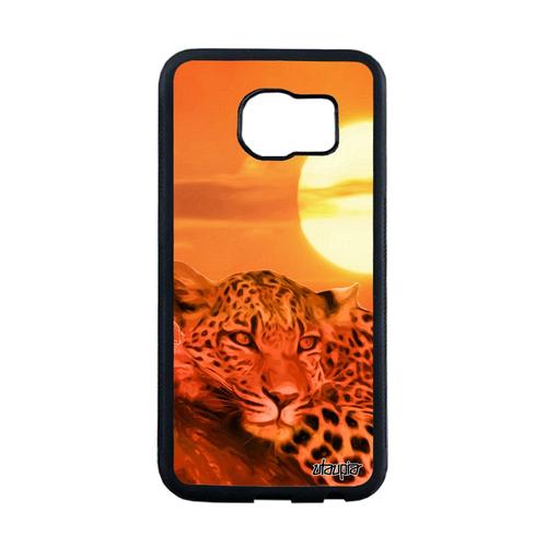 Coque Pour Samsung Galaxy S6 Edge Silicone Leopard Guepard Jaguar Ciel Predateur Telephone Cover Animal Orange Couché De Soleil Gel