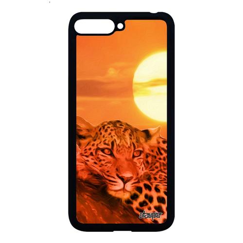 Coque Huawei Y6 2018 Silicone Leopard Guepard Jaguar Ciel Orange Portable Design Animaux Fauve Couché De Soleil Afrique Solide Felin