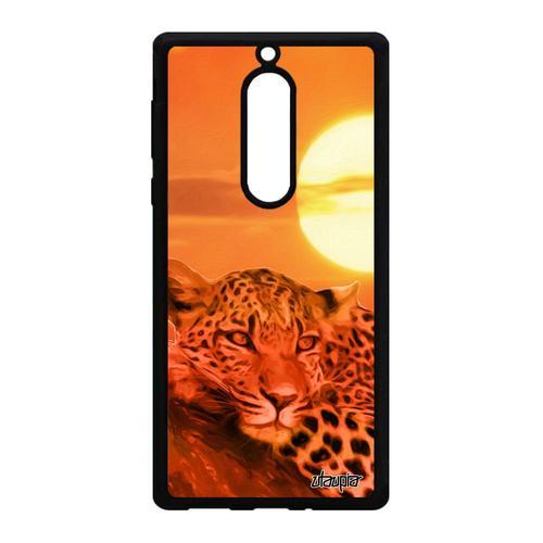 Coque Leopard Guepard Jaguar Telephone Nokia 5 Silicone Couché De Soleil Afrique Alu Sauvage Etui Fauve Predateur Orange Motif Ciel