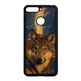 Coque Silicone Honor 7a Bois Naturel Loup Orage Smartphone Antichoc Louve Bête Sauvage Eclair Animaux Predateur Bleu Foudre Animal
