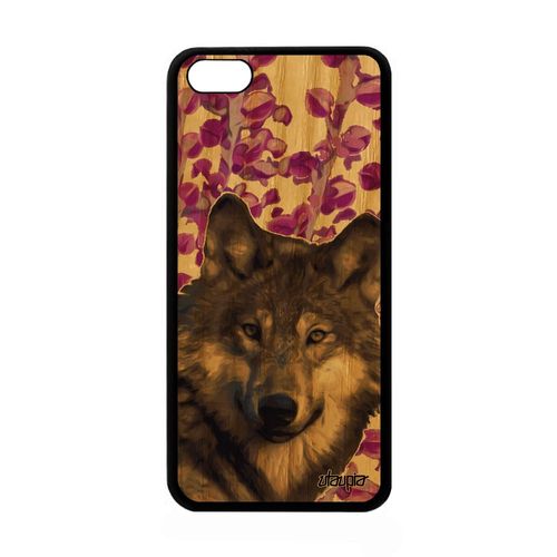 Coque Apple Iphone 5c Bois Silicone Loup Louve Nature Lupus Personnalisé Plante Predateur Design Animal Bumper Telephone Rose Housse