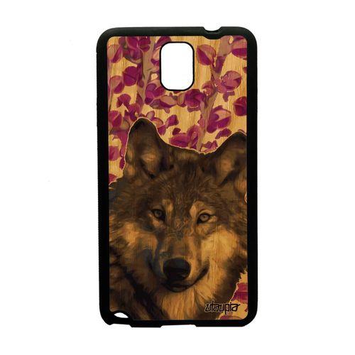 Coque Pour Samsung Galaxy Note 3 Bois Silicone Loup Animaux Rose Portable Design Sm-N900 Telephone Animal Mobile Plante Antichoc De