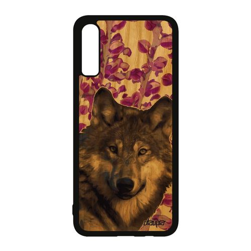 Coque Samsung Galaxy A70 En Bois Et Silicone Loup Design Alpha Case Nature Animal Lupus Predateur Louve Rose Animaux Mobile Plante