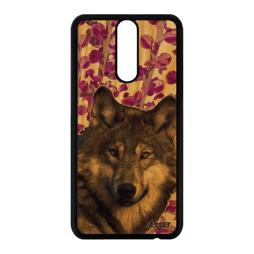 Coque Loup Huawei Mate 10 Lite En Bois Veritable Silicone Animaux Alpha Plante Bumper Tpu Rigide Rose Louve Rne-L21 Case Design Etui