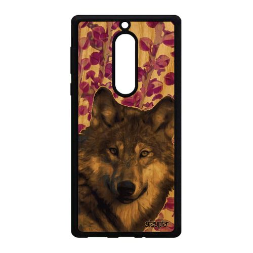 Coque Pour Nokia 5 En Bois Silicone Loup Plante Animaux Alpha Rose Design Lupus De Protection Housse Mobile Louve Telephone Nature