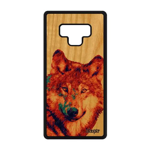 Coque Antichoc Galaxy Note 9 En Bois Veritable Silicone Loup Louve Jolie Predateur Animal Design Bête Sauvage Animaux Vrai Samsung