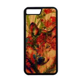 Coque Iphone 7+ Plus En Bois Silicone Loup Animaux Louve Telephone Predateur Nature Peinture Vert Animal Portable Smartphone