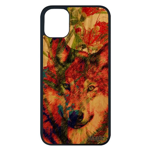 Coque Silicone Loup Antichoc Iphone 11 Pro Max Bois Vert Design Peinture Personnalisé Telephone Animaux Nature Predateur Alpha