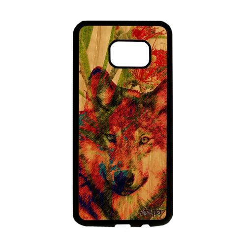 Coque Samsung Galaxy S7 Edge Bois Silicone Loup Mobile Animaux Animal Housse Antichoc Peinture Louve Vert Predateur Made In France