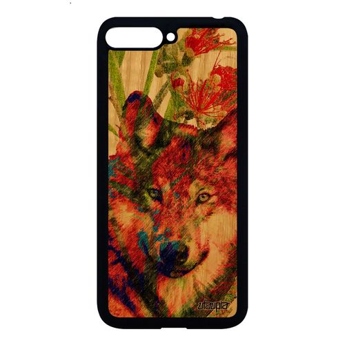 Coque Loup Huawei Y6 2018 Bois Silicone Nature Animaux Design Louve Dessin Case Peinture Alpha Vert Fleurs De Protection Smartphone