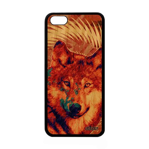 Coque Iphone 5c Bois Silicone Loup 32 Go Etui Louve Orange Predateur Animal Texture Mobile Bête Sauvage Mandala Made In France Apple