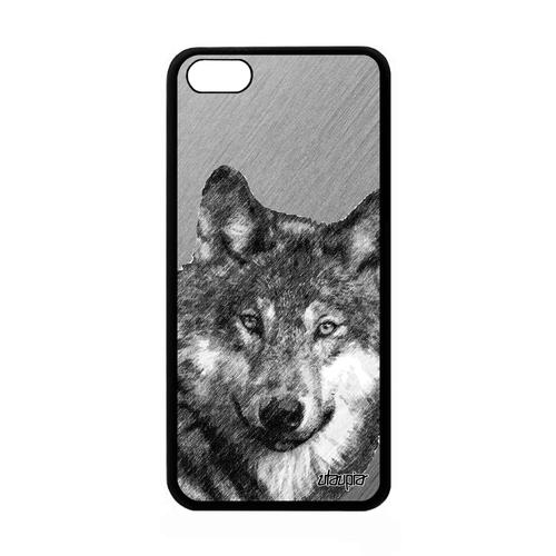 Coque Silicone Loup Antichoc Pour Iphone 5c Noir Alpha Animaux Gris Effet Animal Design Lupus Bumper Smartphone Louve Dessin Apple