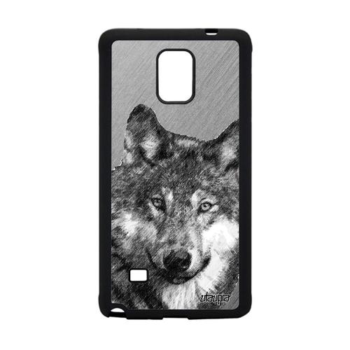 Coque Pour Samsung Galaxy Note 4 Silicone Loup Etui Dessin Smartphone Animal Pas Cher Effet Design Animaux Alpha Case Telephone Gris