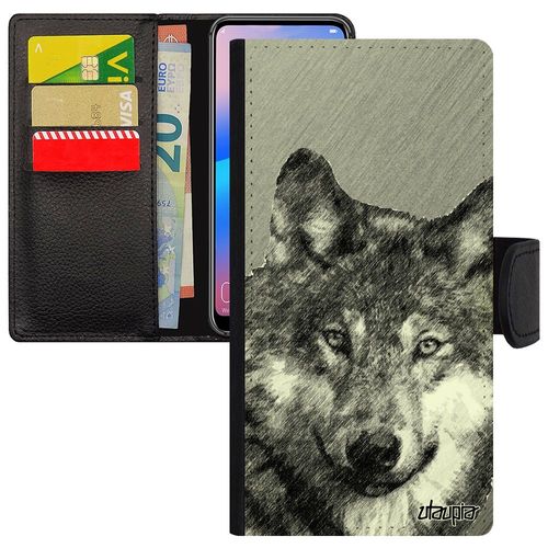 Coque Loup Galaxy A8 2018 Cuir Silicone Gris Design Animal Telephone Louve Predateur Pu Lupus Antichoc Mobile Dessin Animaux Samsung