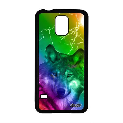 Coque Pour Galaxy S5 Silicone Loup Rigide Design Louve Case Portable Multicolore Alpha Arc En Ciel Vert Predateur Animaux De Samsung