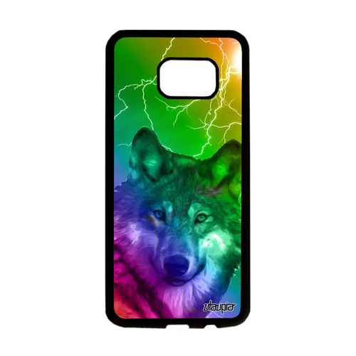 Coque Silicone Samsung Galaxy S7 Edge Loup Louve Animaux Unique Vert Arc En Ciel 4g Eclair Design Animal Antichoc Multicolore Alpha