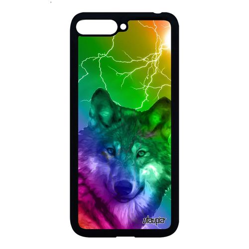 Coque Huawei Y6 2018 Silicone Loup Vert Animal Eclair Predateur Alpha Louve Arc En Ciel Case Animaux Design Housse Personnalisé De