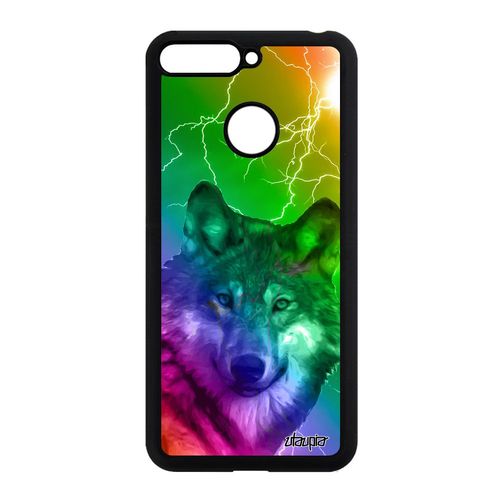 Coque Silicone Honor 7a Loup Predateur Multicolore Arc En Ciel Alpha Antichoc Smartphone Portable Louve Eclair Animaux Animal Vert