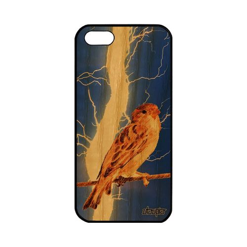 Coque En Bois Oiseau Pour Iphone 5 5s Se Et Silicone Orage Petit Eclair Animaux Nature Antichoc Bleu Foudre Animal Telephone Apple