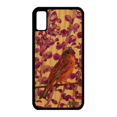 Coque Bois Oiseau Pour Iphone Xs Silicone Moineau Animaux Nature 256 Go Design Plante Portable 4g Animal Petit Rose Souple De