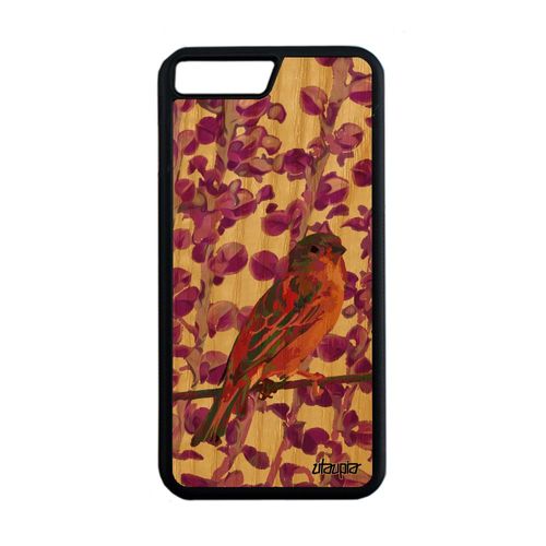 Coque En Bois Naturel Iphone 8+ Plus Silicone Oiseau Design Rose 4g Animal Nature Pas Cher Plante Moineau De Protection Petit