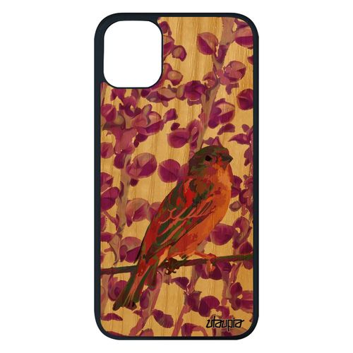 Coque Bois Iphone 11 Pro Max Silicone Oiseau Telephone Animal Design Moineau Petit Rose 4g Nature Housse Plante Animaux Case