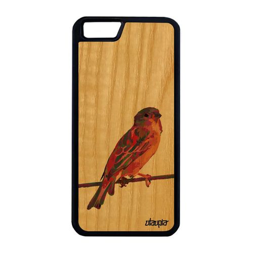 Coque Rigide Iphone 6+ 6s+ Plus En Bois Naturel Silicone Oiseau Antichoc Violet Nature Original Etui Petit 64 Go Moineau