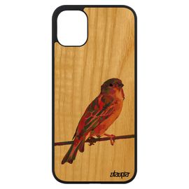 Coque En Bois Naturel Iphone 11 Silicone Oiseau Nature Unique Portable Rigide Moineau Petit Antichoc Violet Original De