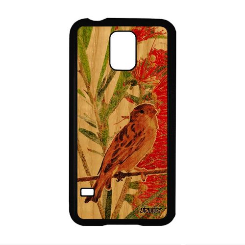 Coque Bois Galaxy S5 Silicone Oiseau Gel Design Nature Moineau Antichoc Case Vert Peinture Animaux Rigide Pas Cher Petit De Samsung