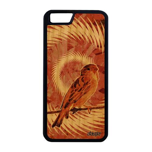 Coque Silicone Oiseau Antichoc Iphone 6+ 6s+ Plus Bois Design Moineau Orange Animal Petit Texture Nature 4g Telephone Mandala