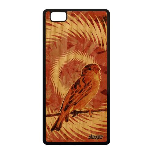 Coque Silicone Oiseau Huawei P8 Lite 2015 Bois Case Smartphone Petit Texture Design Animaux Orange Ale-L21 Antichoc Mandala Nature