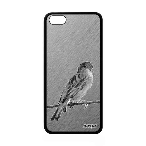 Coque Apple Iphone 5c Silicone Oiseau Etui Souple Dessin Gris Petit Animaux Nature Effet Mobile Moineau Animal Design Made In France