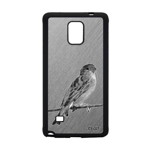 Coque Samsung Galaxy Note 4 Silicone Oiseau Effet Gris Antichoc Dessin Nature Moineau Animal Design Housse Gel Petit Rigide Animaux