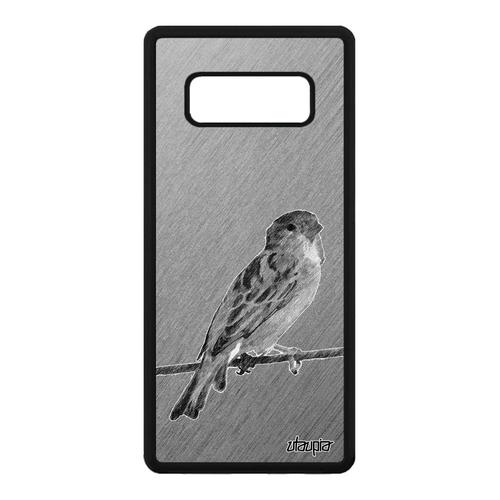 Coque Oiseau Samsung Galaxy Note 8 Silicone Souple Personnalisé Animaux Design Gris Effet Petit Housse Nature Dessin Metal Animal De