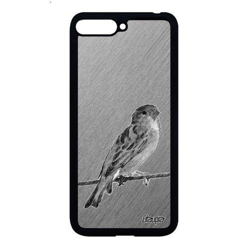 Coque Oiseau Huawei Y6 2018 Silicone Moineau Dessin Gris Antichoc Design Rigide Petit Animaux Case Nature Animal De Made In France