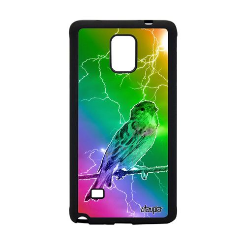 Coque Pour Samsung Galaxy Note 4 Silicone Oiseau Design Animaux Multicolore Housse Nature Souple Arc En Ciel Motif Telephone 4g Vert