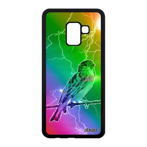 Coque Antichoc Pour Galaxy A8 2018 Silicone Oiseau Vert Multicolore Design Moineau Sm-A530f Petit Animaux Mobile Animal De Samsung