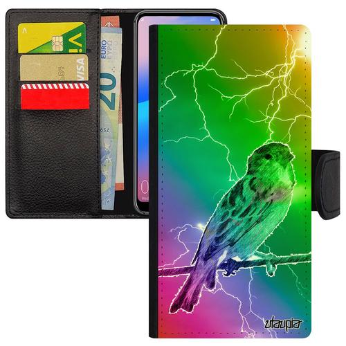 Coque Pour Huawei P30 Lite Cuir Portefeuille Oiseau Animaux Cover Vert Eclair Multicolore Design Etui Antichoc Telephone Nature De