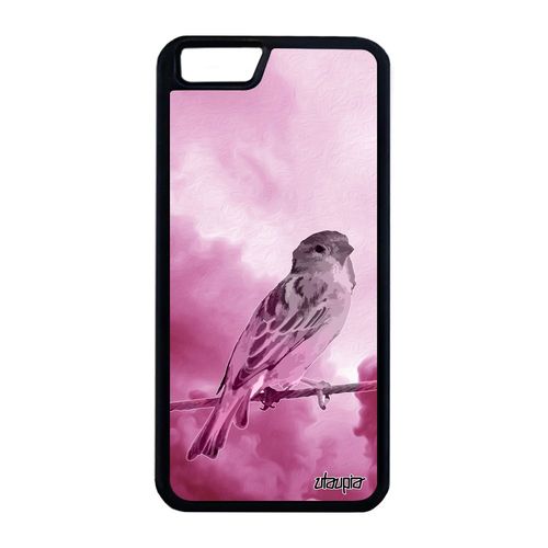 Coque Silicone Pour Iphone 6+ 6s+ Plus Oiseau Etui Animaux Animal Rose Unique Design Rigide Nuage Moineau Metal Nature Ciel De