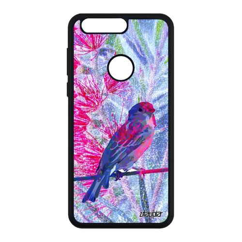 Coque Oiseau Honor 8 Silicone Telephone Animaux Portable Petit Nature Smartphone Case Dessin Fleurs Moineau Animal Bleu Design De