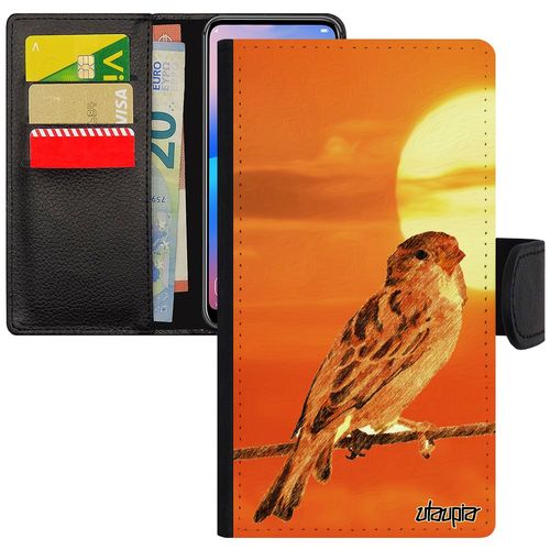 Coque Iphone 11 Simili Cuir Porte Cartes Oiseau Magnetique Design Unique Nature Couché De Soleil Ciel 4g Animaux Orange Etui