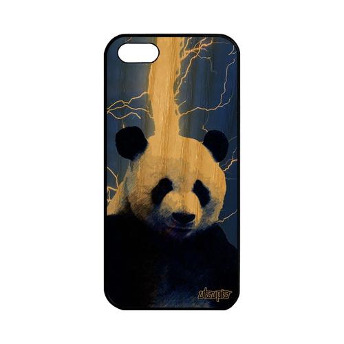 Coque Apple Iphone 5 5s Se Bois Silicone Panda Animaux Geant Housse Foudre Ecologie Orage Eclair Noir Bleu 32 Go De Made In France