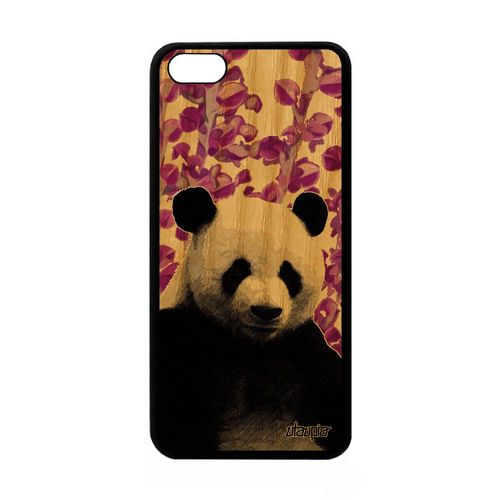 Coque Bois Apple Iphone 5c Silicone Panda Plante Solide Design Case Etui Rigide Ecolo Nature Geant Animal Dessin Ours Ecologie Rose