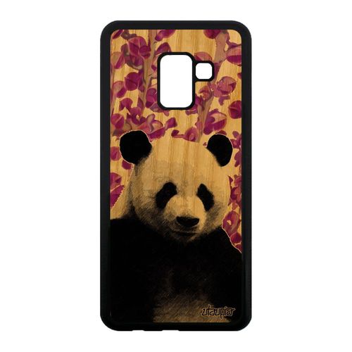 Coque Bois Galaxy A8 2018 Silicone Panda Portable Telephone Tpu Animal Ours Smartphone Rose Unique Ecologie Geant Plante De Samsung