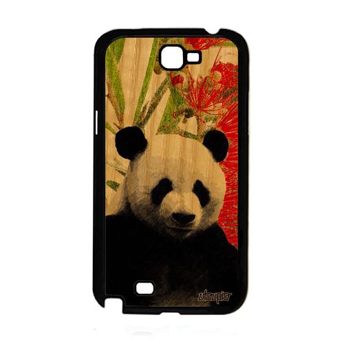 Coque En Bois Pour Samsung Galaxy Note 2 Silicone Panda Nature Animal Ours Fleurs Design Geant Portable Vert Ecolo Animaux Telephone