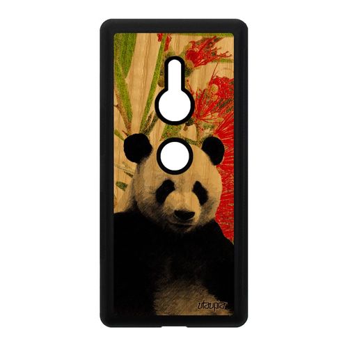 Coque Sony Xperia Xz2 En Bois Silicone Panda Case Rigide Nature Ours Peinture Ecolo Ecologie Design Geant Fleurs Animal Animaux Vert