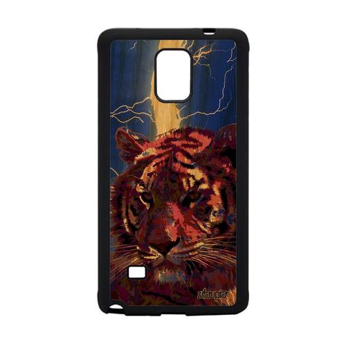 Coque Silicone Tigre Telephone Samsung Galaxy Note 4 Bois Personnalisé Foudre Sauvage Eclair Animal Fauve Etui Tigresse Orage Bleu